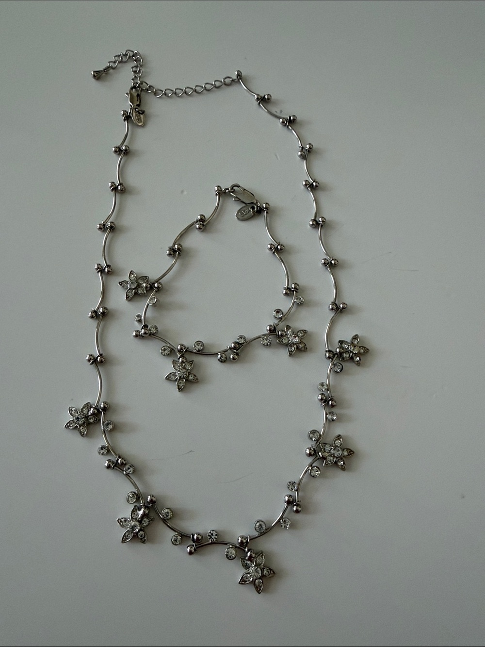 M&S Silver Floral Crystal Necklace and Bracelet Set